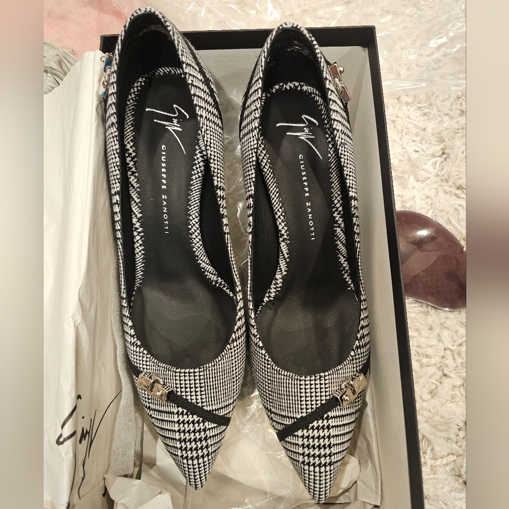 Giuseppe Zanotti Houndstooth Black and White Heels